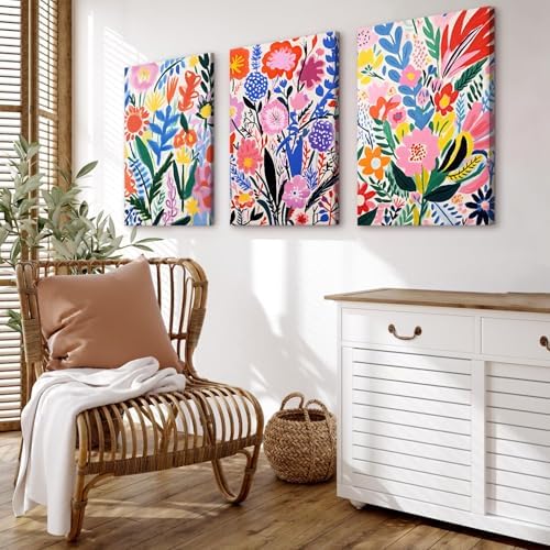 Flower Market Wall Art Set of 3 Floral Wall Decor Henri Matisse Canvas Wall Art - Image 3
