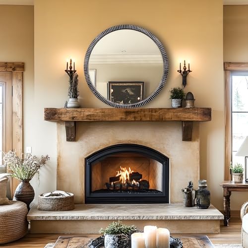 35" Round Wood Mirror, Farmhouse Large Wooden Mirror, Washed Black - Image 7