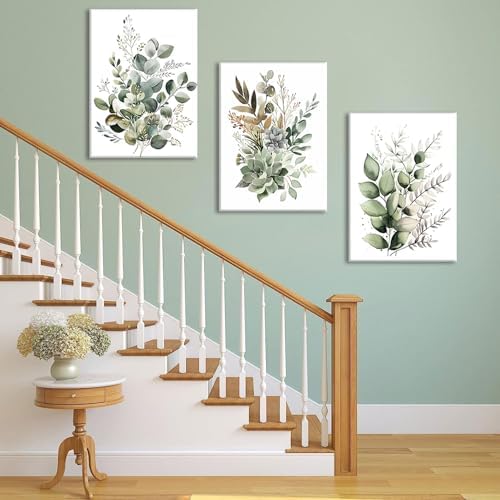 Bwodke Sage Green Botanical Canvas Wall Art Set of 3, 16x24 inch - Image 7