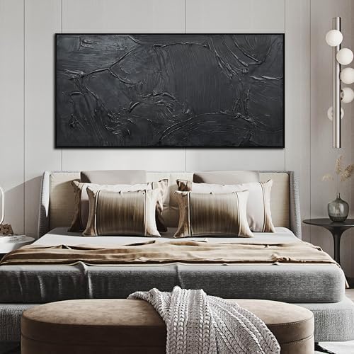 HUBOSKN Black Abstract Hand Painted Wall Art - Image 2