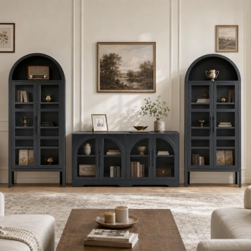 3-Piece TV Stand Set with Storage Towers, Glass Doors - Image 7
