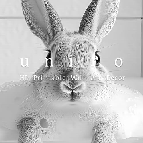 uniro Bunny Black and White Photography, Funny Rabbit Bath Teeth, Bathroom Wall - Image 6