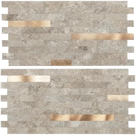 Art3d Faux Stone Peel & Stick Backsplash Tile, Ecru Slate by Art3d