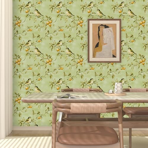 Laatse Vintage Green Bird Floral Botanical Wallpaper 17.5"x118" - Image 7