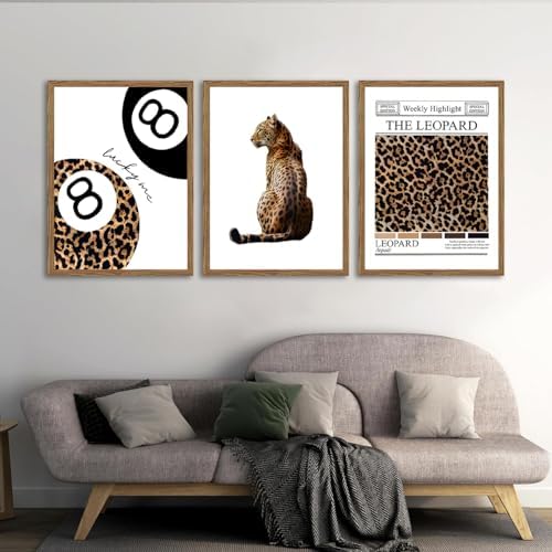JBZDD Framed Trendy Leopard Wall Art Set of 3 Funky Lucky 8 Ball Preppy Room - Image 2