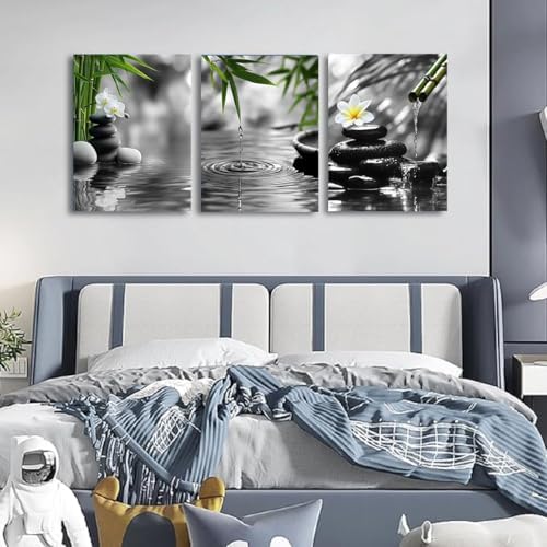 Yxbhhym Bathroom Zen wall art Black and White Green Decor Gray Canvas Pictures - Image 5