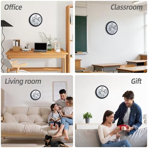 8" Round LCD Digital Wall Clock Battery Operated - Image 7