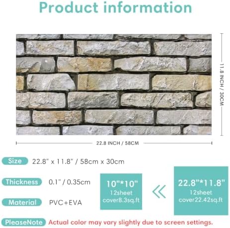Commomy Peel and Stick Faux Stone 3D Wall Panels 12 pcs of 22.8" x 11.8" - Image 6