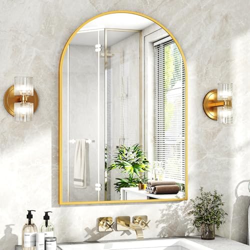 XRAMFY 16"x24" Gold Arched Bathroom Mirror - Image 7