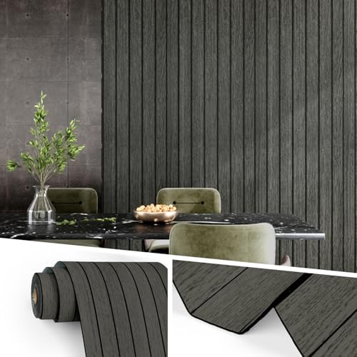 Wallercity Black/Grey Wood 3D Wall Panels Peel and Stick Faux Wooden Slat Wall by Wallercity