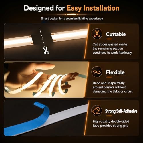 GUPUP 16.4ft COB Turnable Rope Light, Warm White LED Strip Light - Image 6