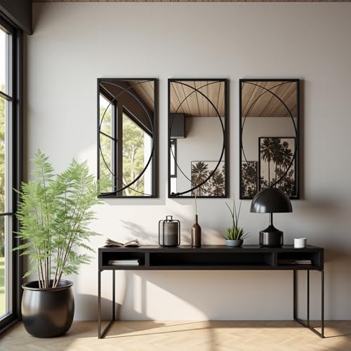 LuxenHome 3-Piece Black Metal Rectangular Wall Mirror Set - Image 5