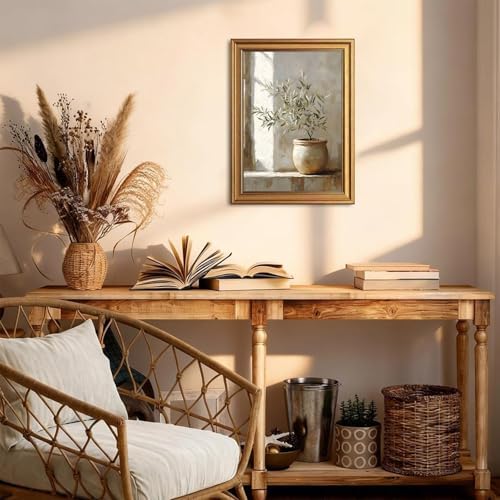 Vintage Gold Framed Olive Tree Canvas Wall Art, Neutral Botanical Pictures Wall - Image 6