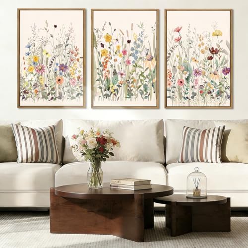 BINCUE Large Framed Floral Canvas Wall Art Colorful Wildflower Pictures Wall by BINCUE
