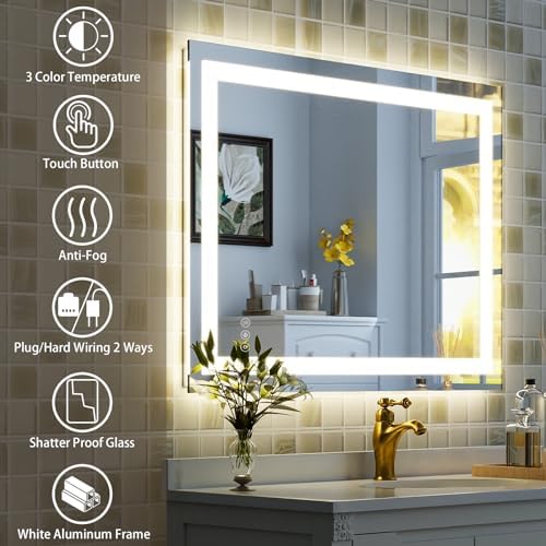 XRAMFY 38''X26'' LED Bathroom Mirror, Wall Mirror - Image 4