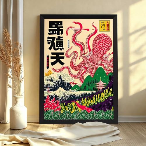 Black Framed Giant Octopus Japanese Myth Canvas Wall Art 8x10in - Image 6
