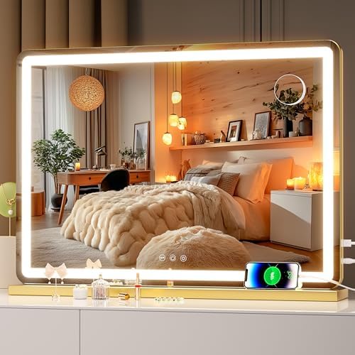 Hasipu Vanity Mirror with Lights, 27.6" x 20" LED Makeup Mirror, Lighted Makeup by Whatssuitableisthebest