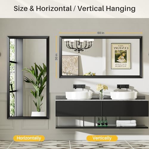 Briivue Black Metal Framed Bathroom Wall Mirror, 60x30 Inch - Image 4