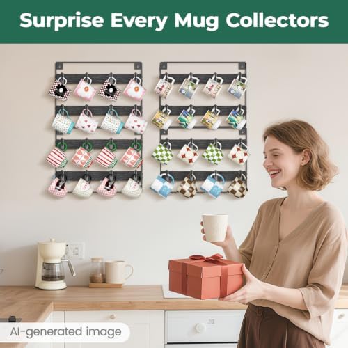 EsLuker.ly Mug Holder Hanger Cup Display Rack Wall Mounted, 4 Pack Black - Image 7
