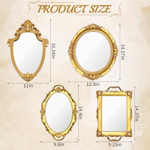 4 PCS Vintage Gold Mirror Set Vintage Mirrors - Image 2