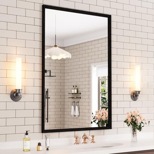 WEER Matte Black Bathroom Vanity Mirror 24X36 Inch by WEER