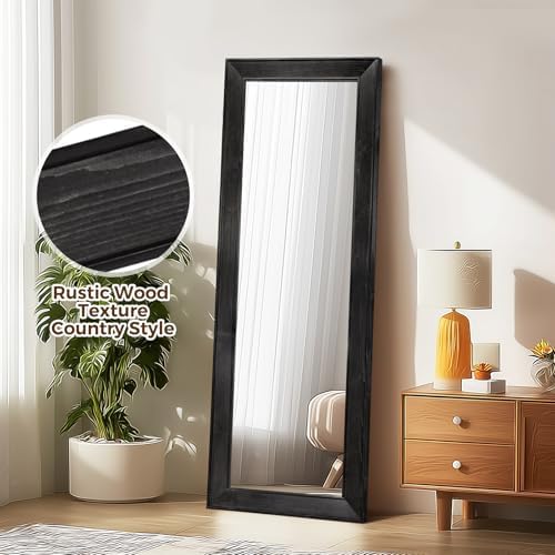 58x22in Full Length Mirror, Rustic Black Beveled Wood Frame - Image 5