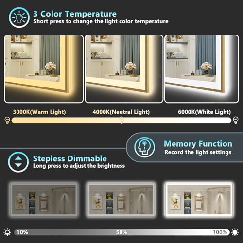 72x32 Gold LED Bathroom Mirror - Image 4
