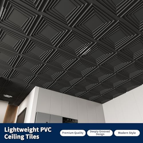 Art3dwallpanels PVC Ceiling Tiles 24 Pack Black - Image 5