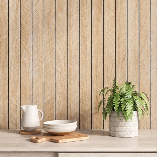 VEELIKE Herringbone Wood Wall Panels Peel and Stick Natural Oak Wood Slat - Image 7