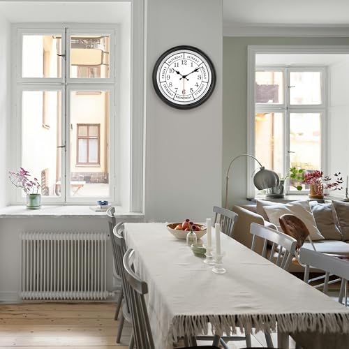 45MinST 12 Inches Retro Wall Clock, Day of The Week Wall Clock, Calendar Day - Image 3