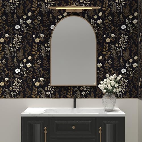 Black Dark Muted Gold Floral Peel and Stick Wallpaper 17.5" x 393" - Image 2