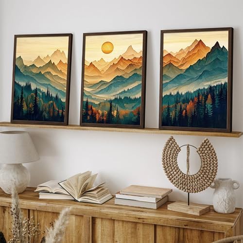 Framed Boho Wall Art Set of 3, Boho Wall Decor, Sunrise Mountain Canvas Prints - Image 4