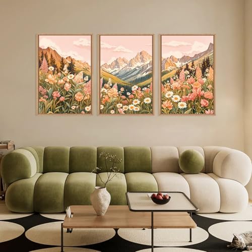 LHIUEM Large Abstract Colorful Mountain Framed Canvas Wall Art, Boho Pink - Image 2