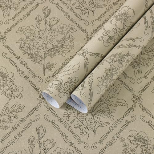 Kitico Peel and Stick Wallpaper Vintage Bohemian Wallpaper Khaki Contact Paper by Kitico