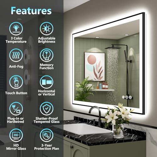 40x32 Black LED Bathroom Mirror, Backlit & Front Lit Lighted Mirror - Image 2