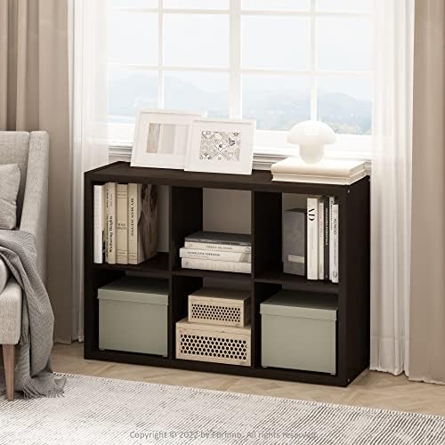 Furinno CUBICLE 6-Cube Book Shelf, Extra Thick Frame Bookshelf, Dark Oak - Image 2