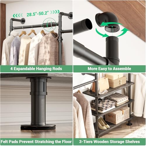 Aheaplus Expandable Industrial Pipe Clothing Rack, 7.3-10.9Ft Closet System - Image 3