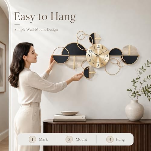 34" Modern Large Wall Clock Decorative Metal Art - Image 2