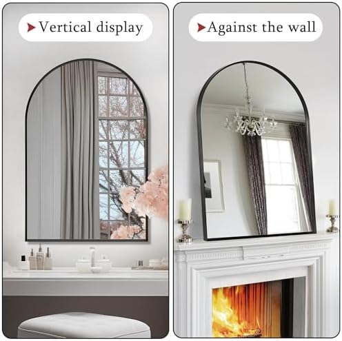 Black Arched Mirror 30x48in, Metal Framed Bathroom Vanity Wall - Image 2