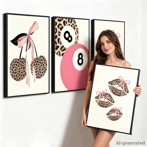 FTHMTN Pink Leopard Lucky 8 Ball Wall Art Set of 3 Unframed 16x24in - Image 4
