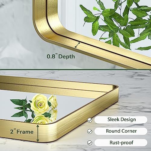 TokeShimi Gold Bathroom Mirror for Wall 40 x 30 Inch Rounded Corner Rectangle - Image 4