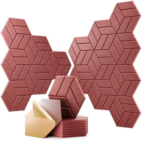 12Pcs Acoustic Panels with Self-adhesive, Hexagonal Soundproof Wall Panels High by OTUOER