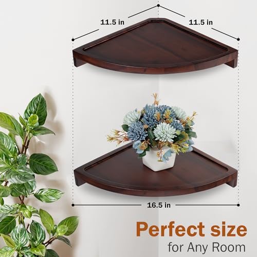 Demigo Round Floating Corner Shelves, Dark Brown Wall Shelf - Image 3