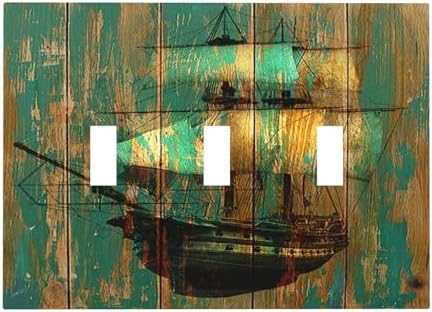 Decorative Switch Plates Rustic Green Wood Grain Sailboat 3 Gang Wall Plate by Lightswitchcovers