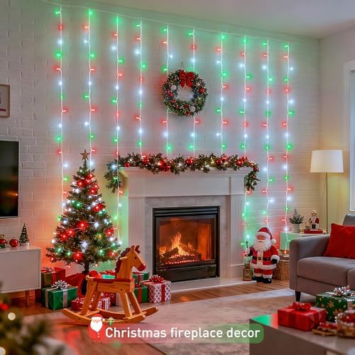 JMEXSUSS 300LED Red White and Green Christmas Curtain Lights - Image 5