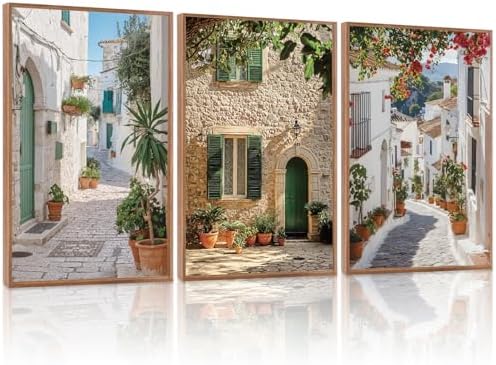 HLNIUC Vintage Italian Countryside Landscape Framed Wall Art, Mediterranean by HLNIUC