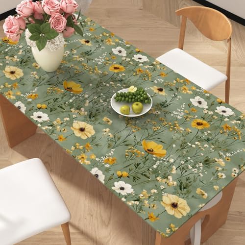 Laatse Vintage Green Yellow Daisy Floral Botanical Wallpaper 17.5"x393" - Image 6