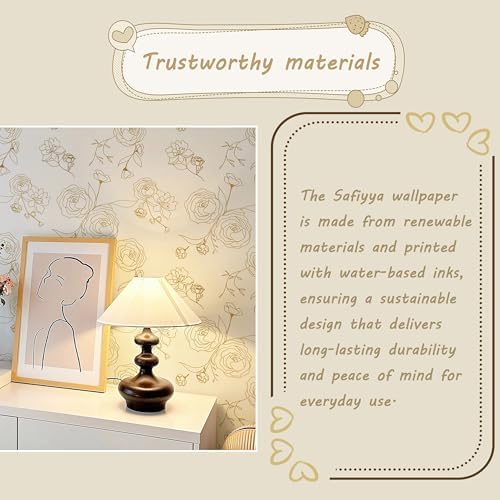 Safiyya 118"x17.3" Peel and Stick Wallpaper Gold and White Contact Paper Rose - Image 5