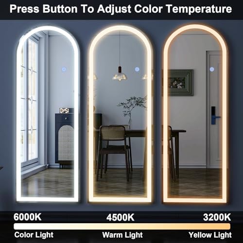 GLSLAND 20"x56" Arched Full Length Mirror LED Lighted Floor Standing Mirror - Image 4