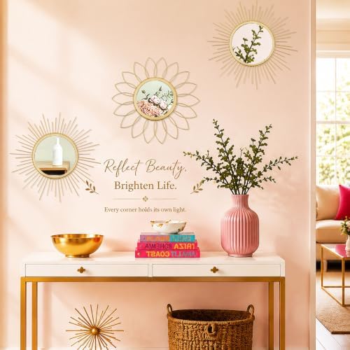 3 Pack Metal Mirrors for Wall Gold Sunburst Wall Mirror Home Decor Wall Art - Image 5